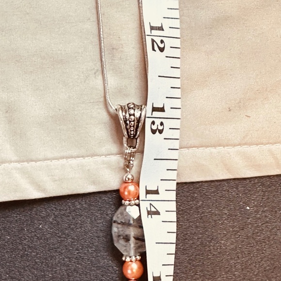 925 Sterling Silver Chain Peach Beads, Rutilated Quartz & Om Charm Hand Made - Picture 9 of 11